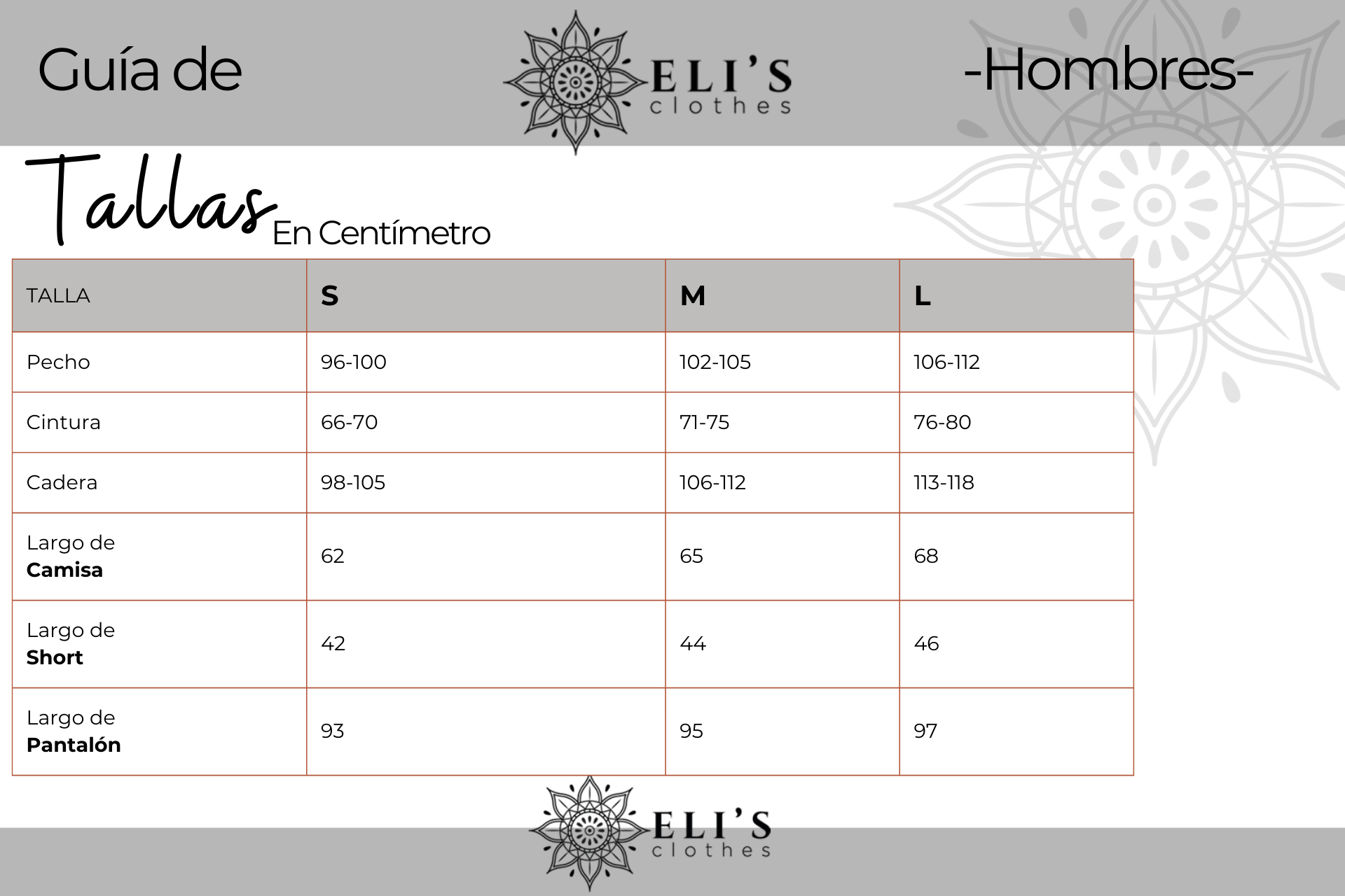 Eli’s Clothes Guia de tallas para hombres Eli's Clothes Guia de tallas para hombres