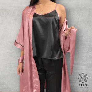 Conjunto De Bata Con Blusa De Botones Manga Corta Y Pantalon
