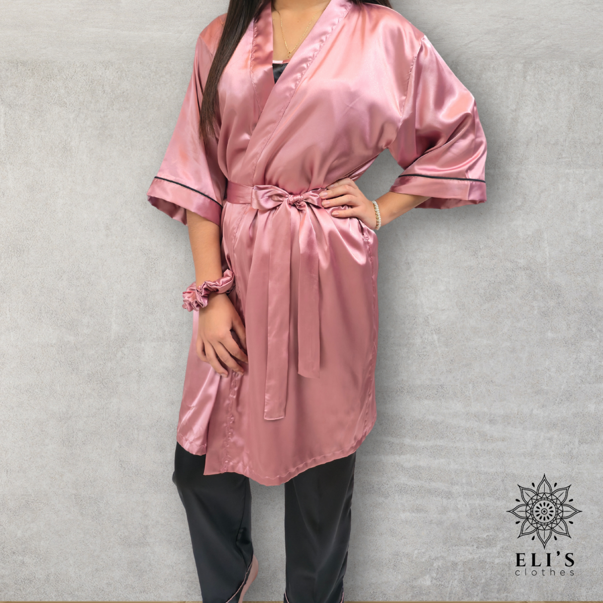 Conjunto De Bata Con Blusa De Botones Manga Corta Y Pantalon