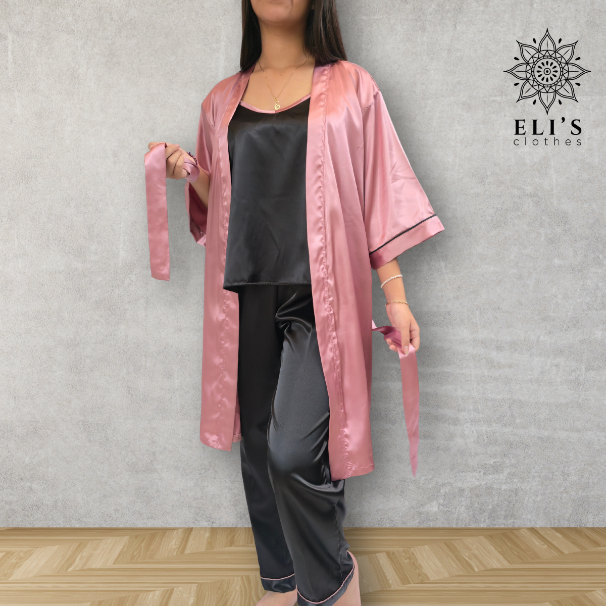 Conjunto De Bata Con Blusa De Botones Manga Corta Y Pantalon