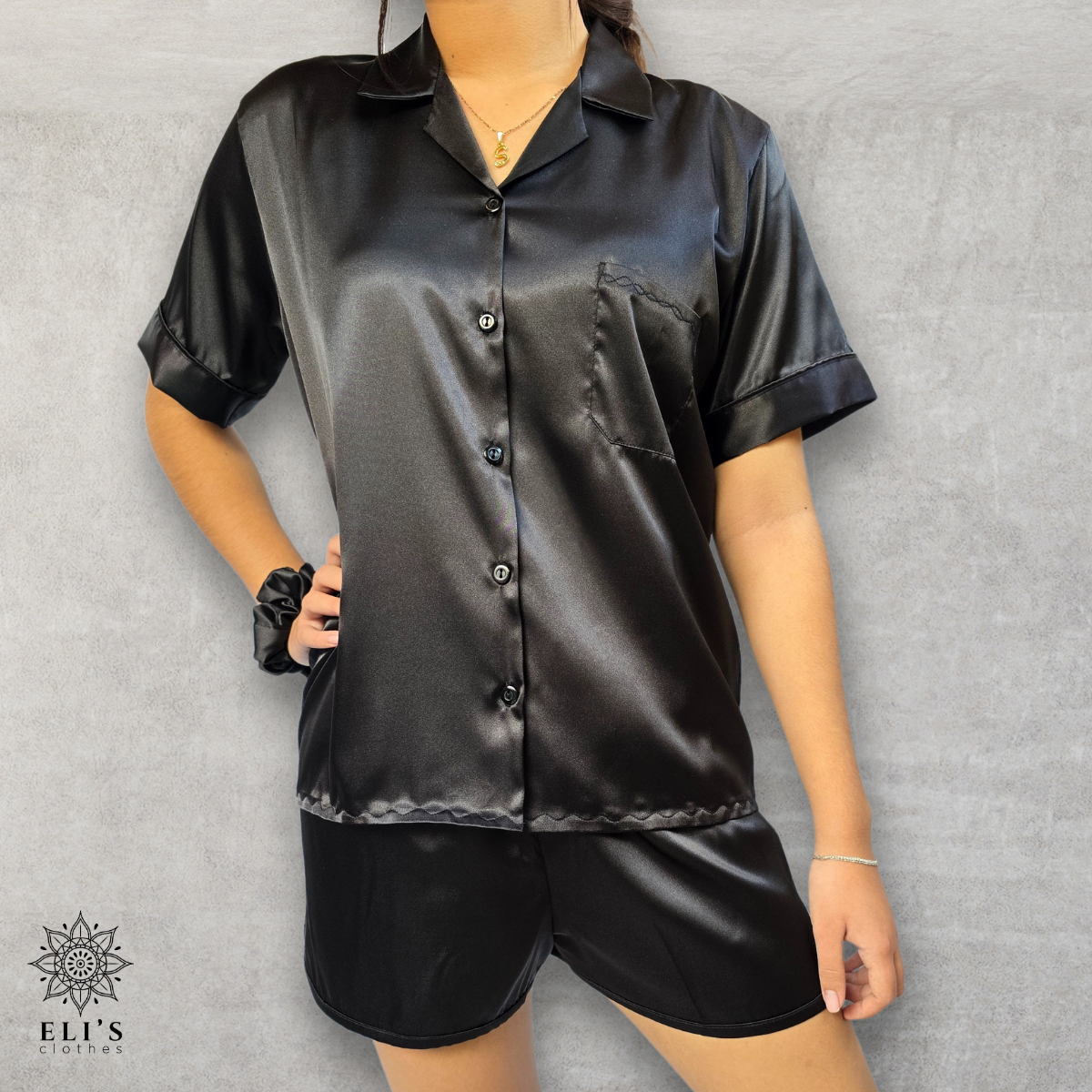 Pijama Blusa Con Botones Manga Corta Con Short