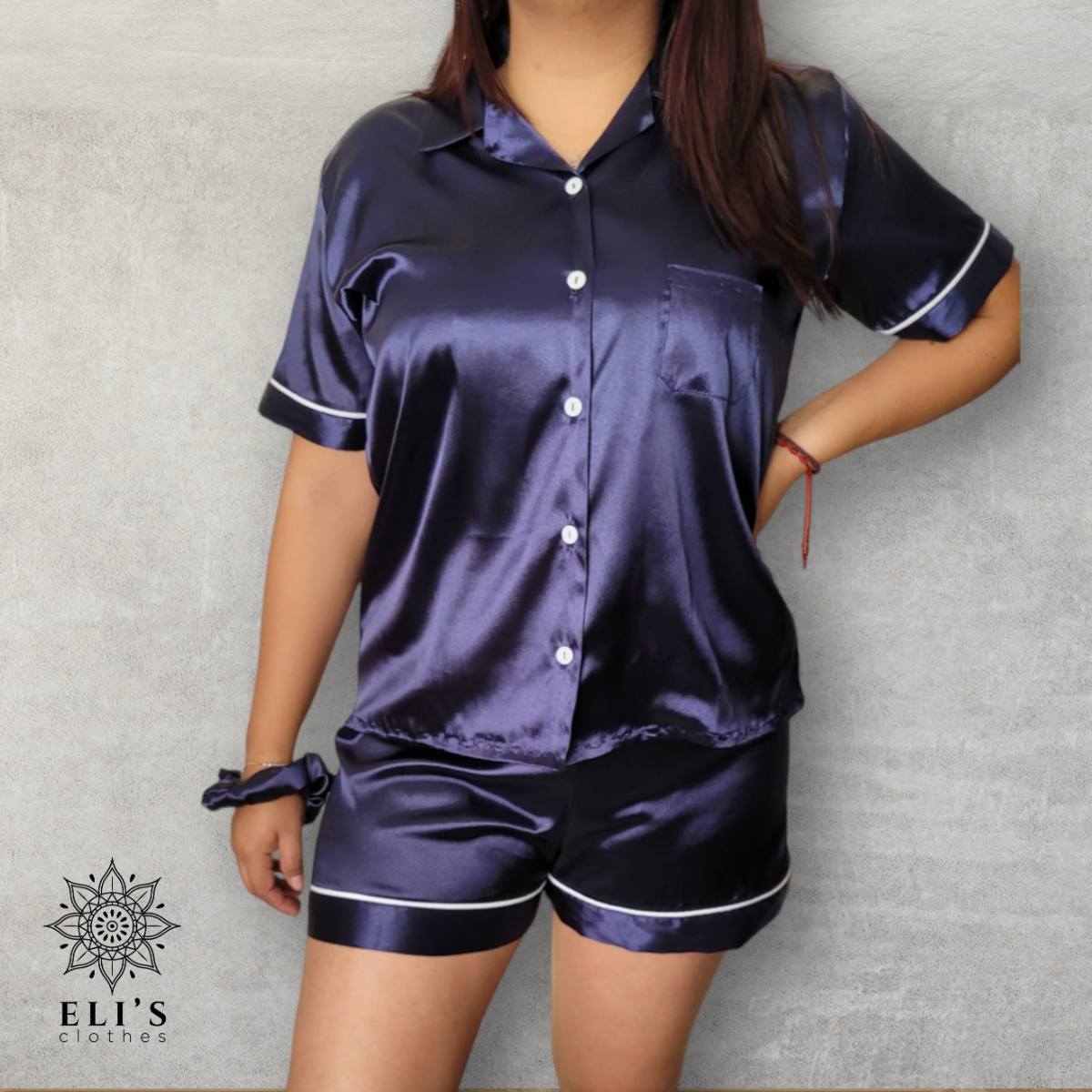 Pijama Blusa Con Botones Manga Corta Con Short