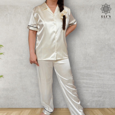Pijama Blusa Con Botones Manga Corta con Pantalón