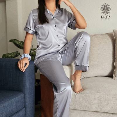 Pijama Blusa Con Botones Manga Corta con Pantalón